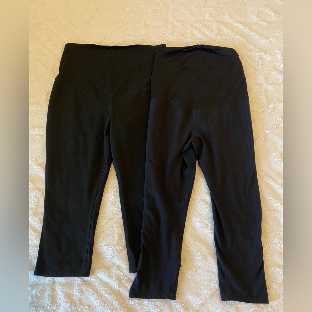 Two Cropped Black Maternity Leggings- Large